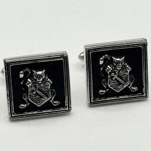 Vintage Swank Silver black lion shield cufflinks